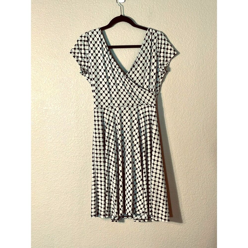 Gilli Anwen Off White Black Faux Wrap A Line Jersey Dress Women Medium NWT